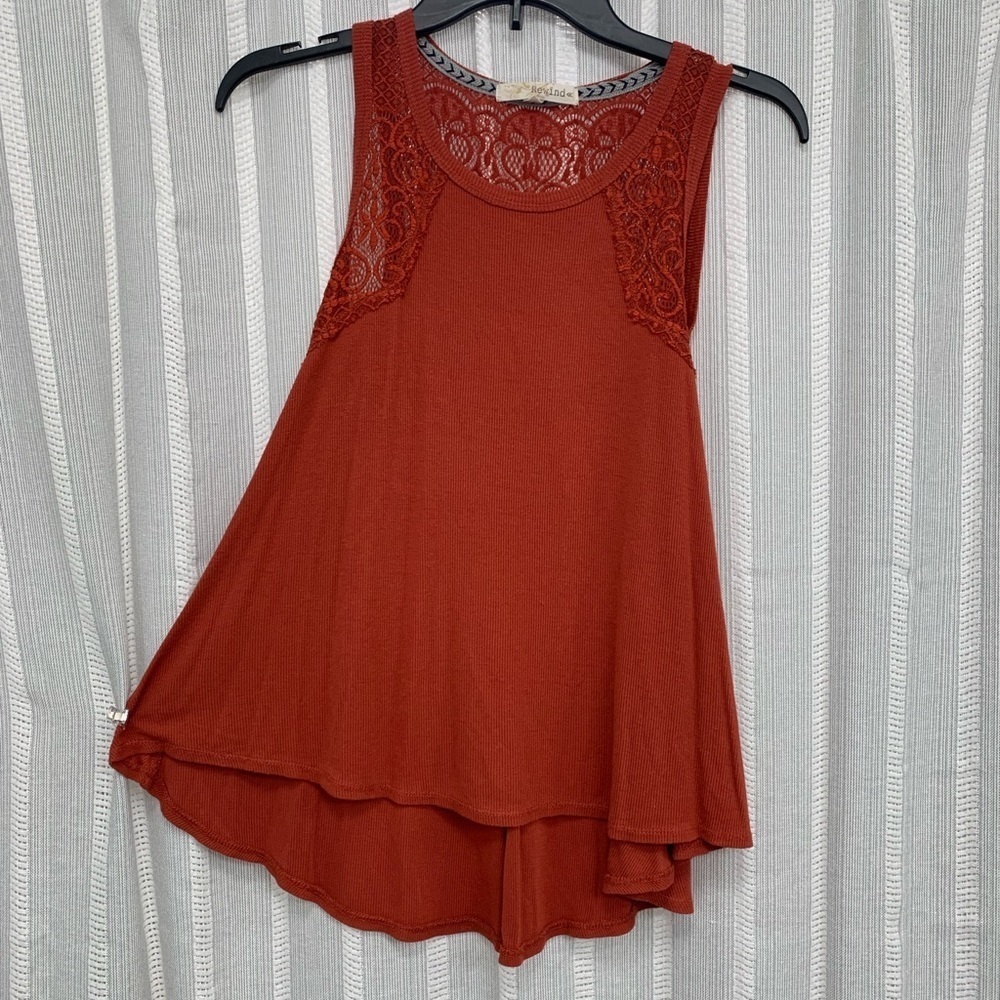 Rewind Boho Flowy‎ Lace Swing Tank Top Burnt Orange Size XS